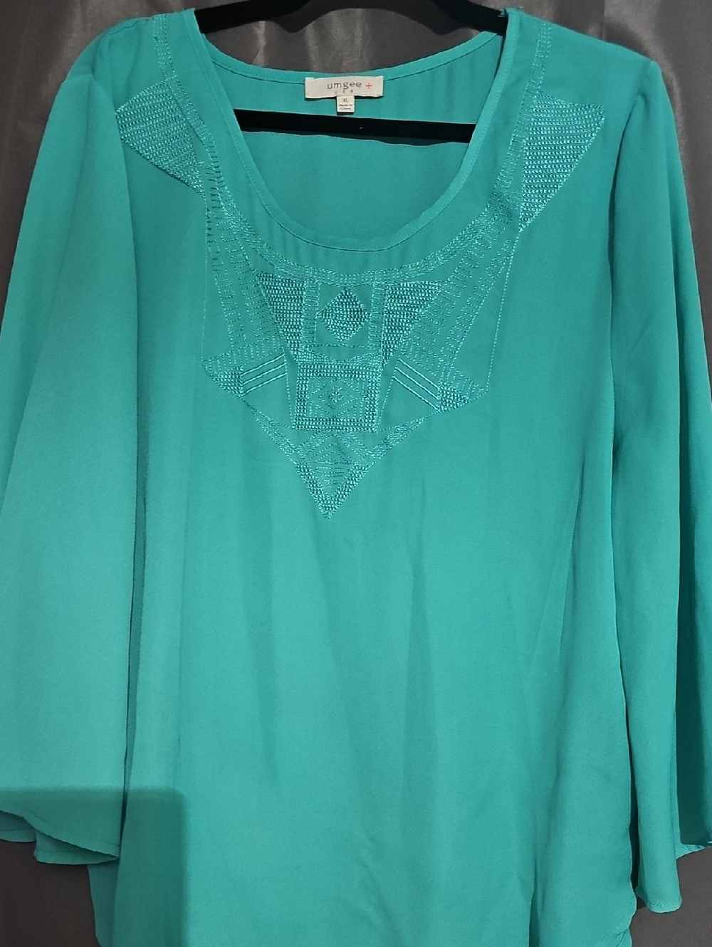 Teal Embroidered Scoop-Neck Tunic